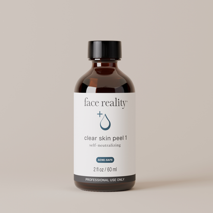 Bottle of face reality clear skin peel 1 on a beige background