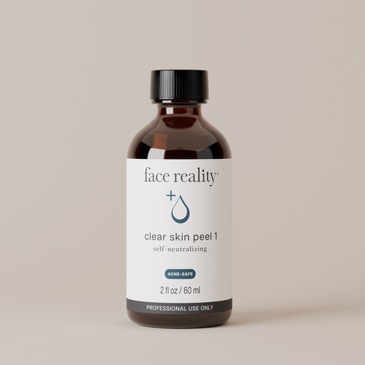 Bottle of face reality clear skin peel 1 on a beige background