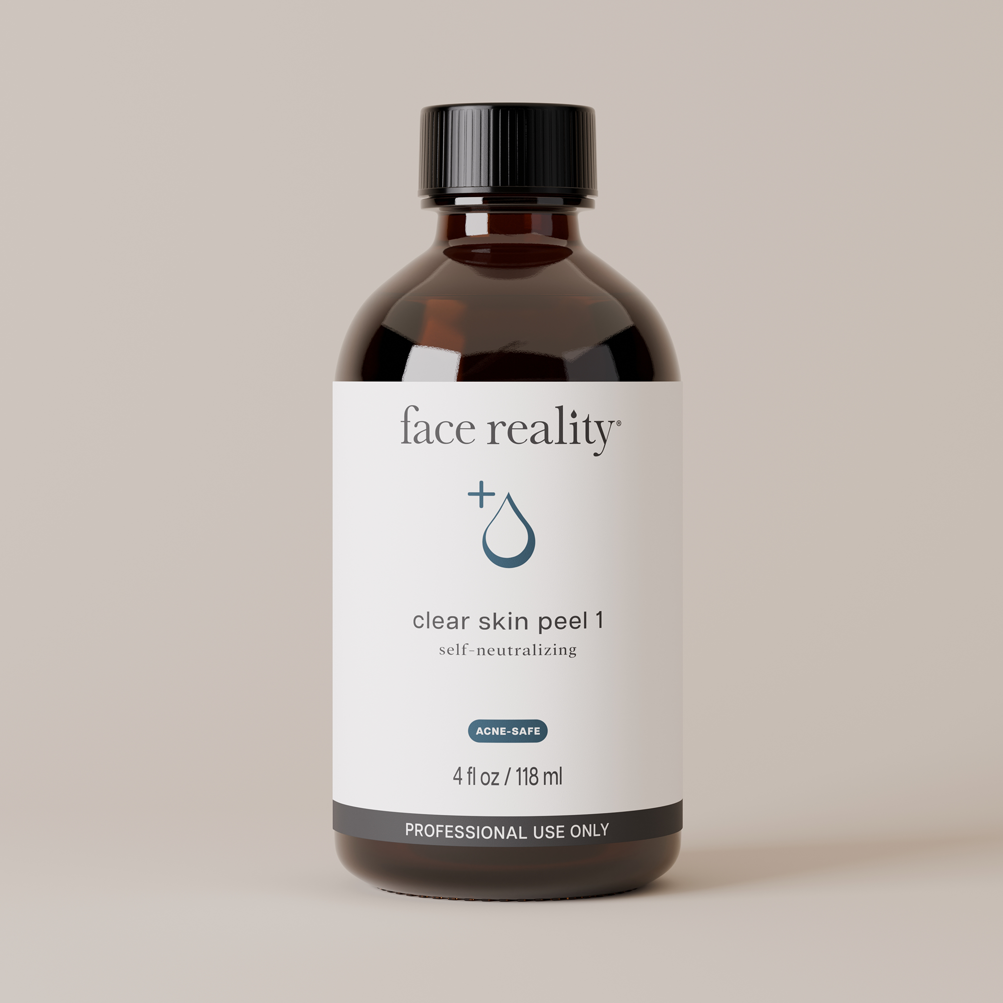 Bottle of face reality clear skin peel 1 on a beige background