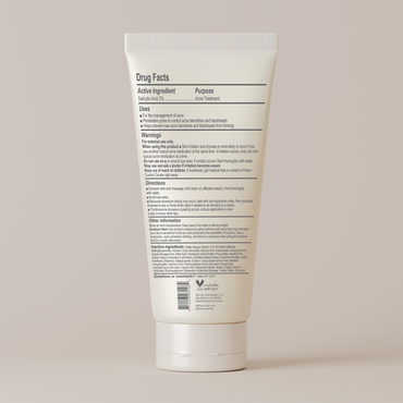 Back label of active clarity gel cleanser tube against a light beige background 
