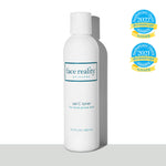 white six  ounce bottle of Face Reality Sal C toner in front of white background on a grey surface with Dermascope Aestheticians' Choice awards winner for 2021 and 2022 award stamps  - view 1