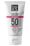 White bottle of SolRX spf50 clear zinc sunscreen 3 2/5 oz  - view 1